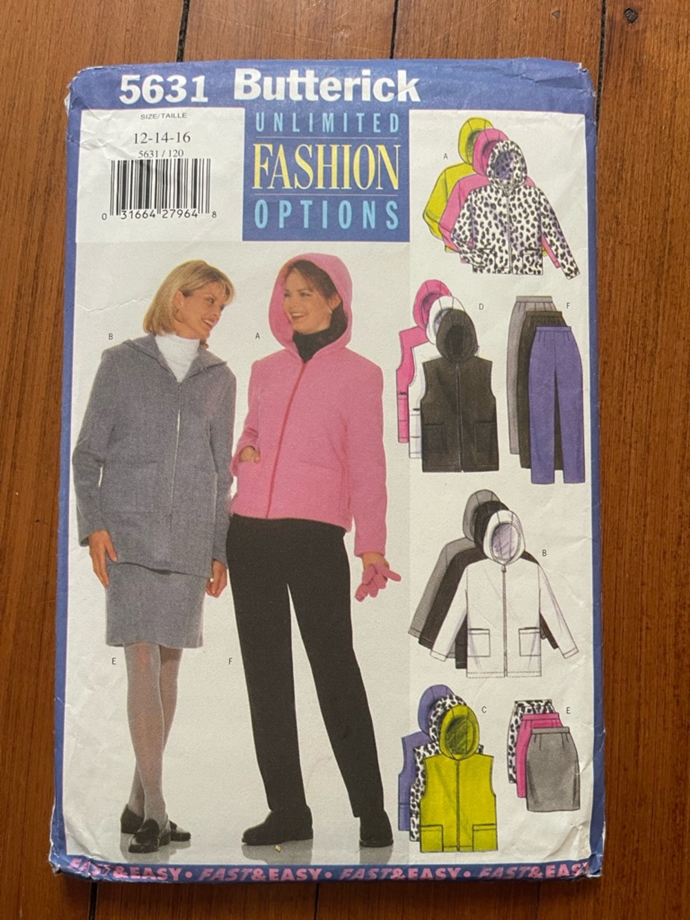FF- 1998 Butterick Hooded Puffer Jacket in Bright Pink pattern 5631